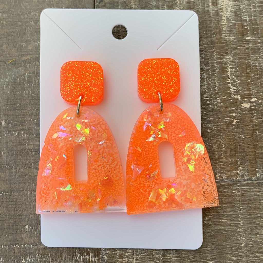 Neon Orange Geometric Resin Earrings